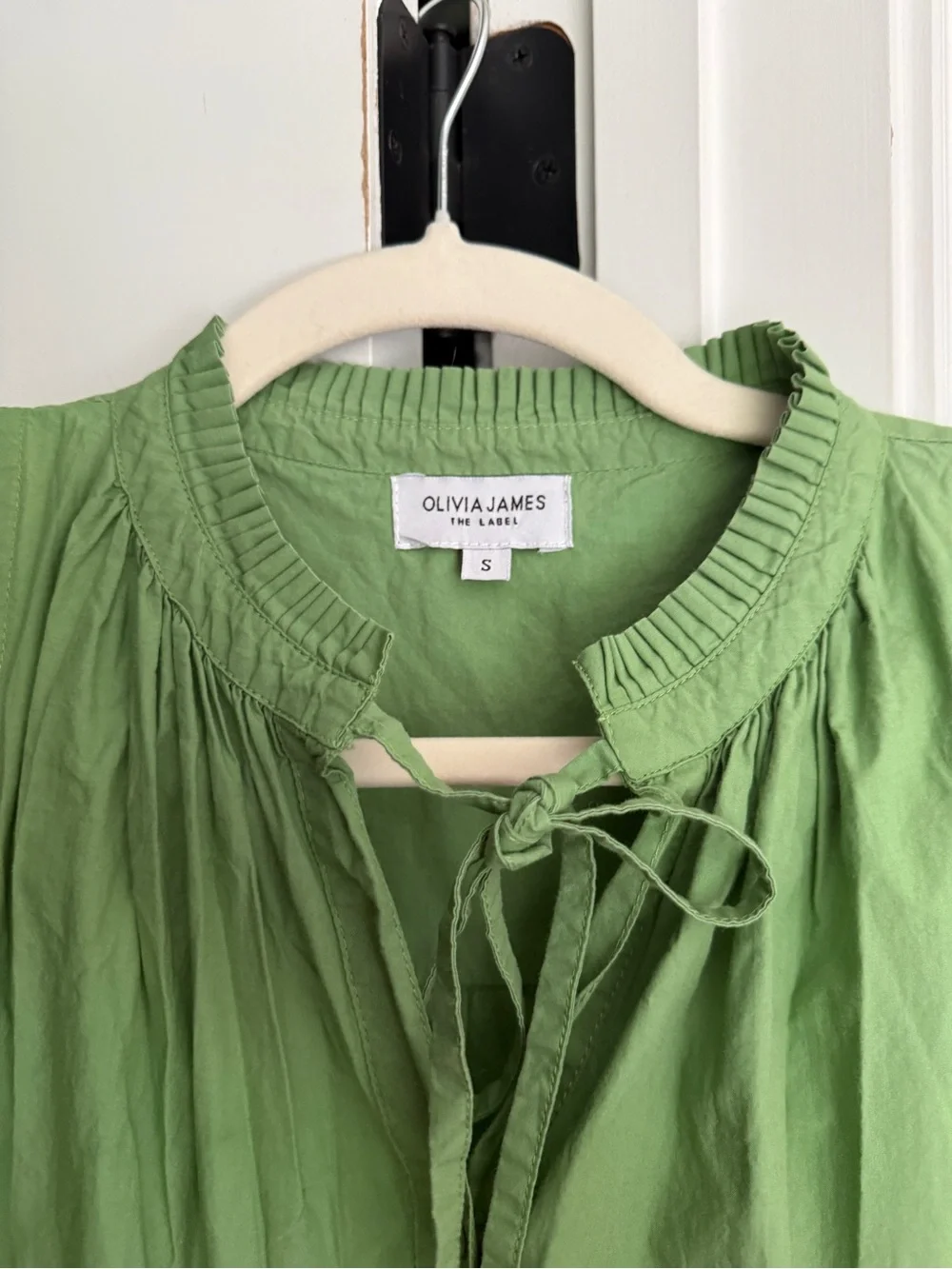 Olivia James green maxi tie neck pockets tiered dress